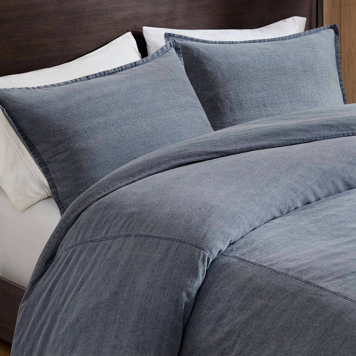Mckenzie - 3 Piece Full/Queen Twill Washed Duvet Set - Blue - Simple Home Plus