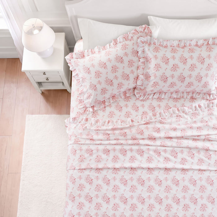 Microfiber Ruffle - California King Sheets - Pink Floral