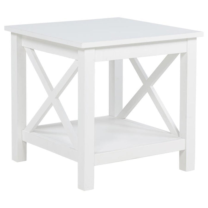Skyview - Square Pine Wood Side End Table With Shelf - White - Simple Home Plus