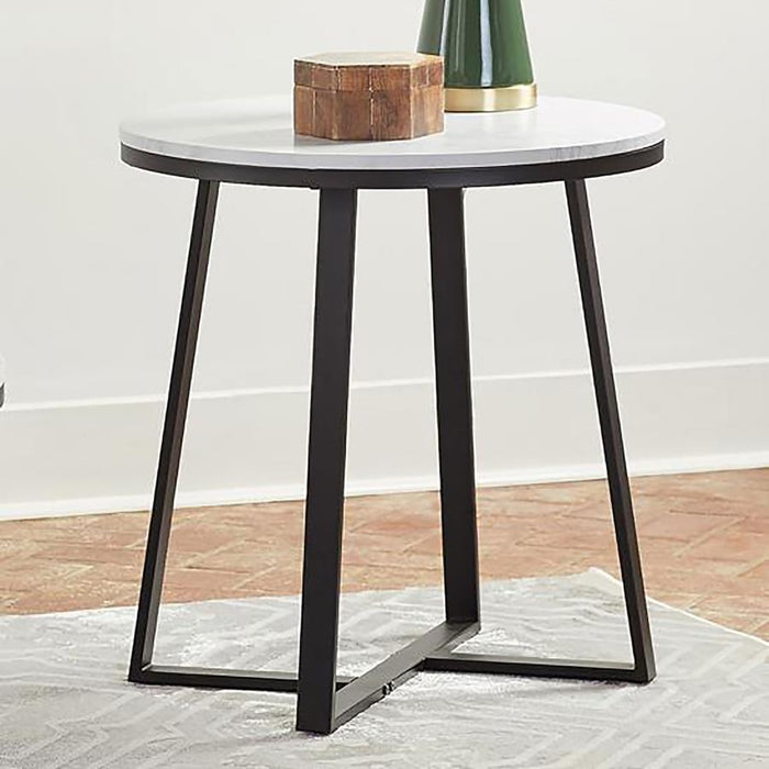 Hugo - Round Faux Marble End Table - White And Matte Black - Simple Home Plus