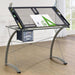 Melo - Glass Top Drafting Table With Storage - Silver - Simple Home Plus