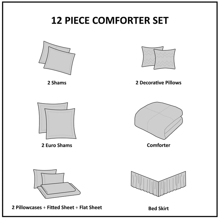 Lavine - King 12 Piece Complete Bed Set - Blue - Simple Home Plus