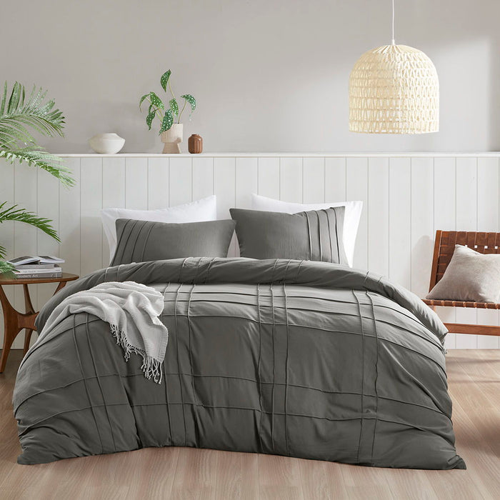 Porter - King Soft Washed Pleated Duvet Cover Set - Gray - Simple Home Plus
