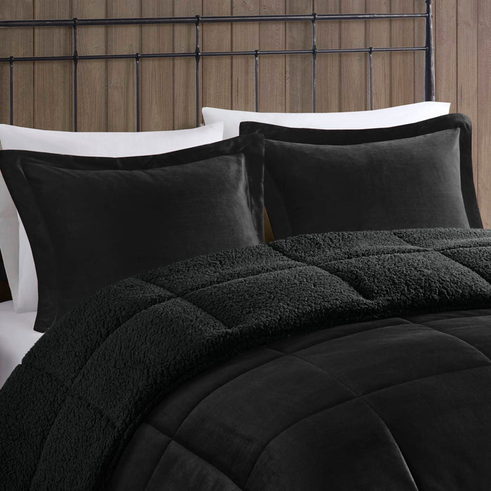 Alton - Full/Queen Plush Sherpa Down Alternative Comforter Set - Black - Simple Home Plus
