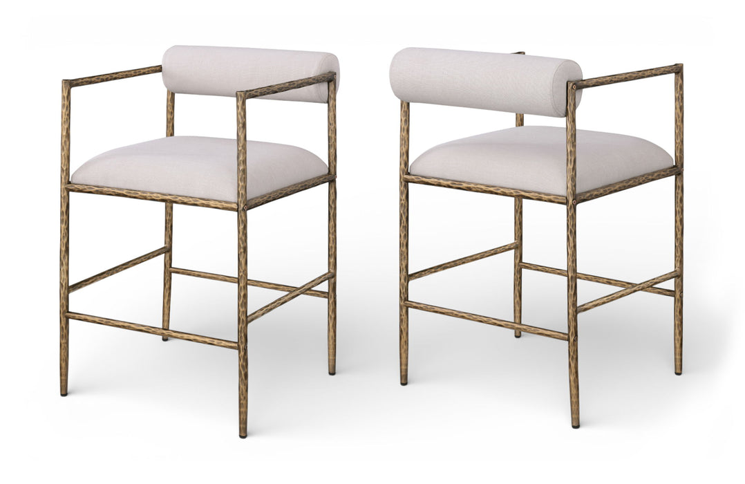 Axis - Linen Textured Beige Fabric Upholstered Counter Stool (Set of 2) - Simple Home Plus