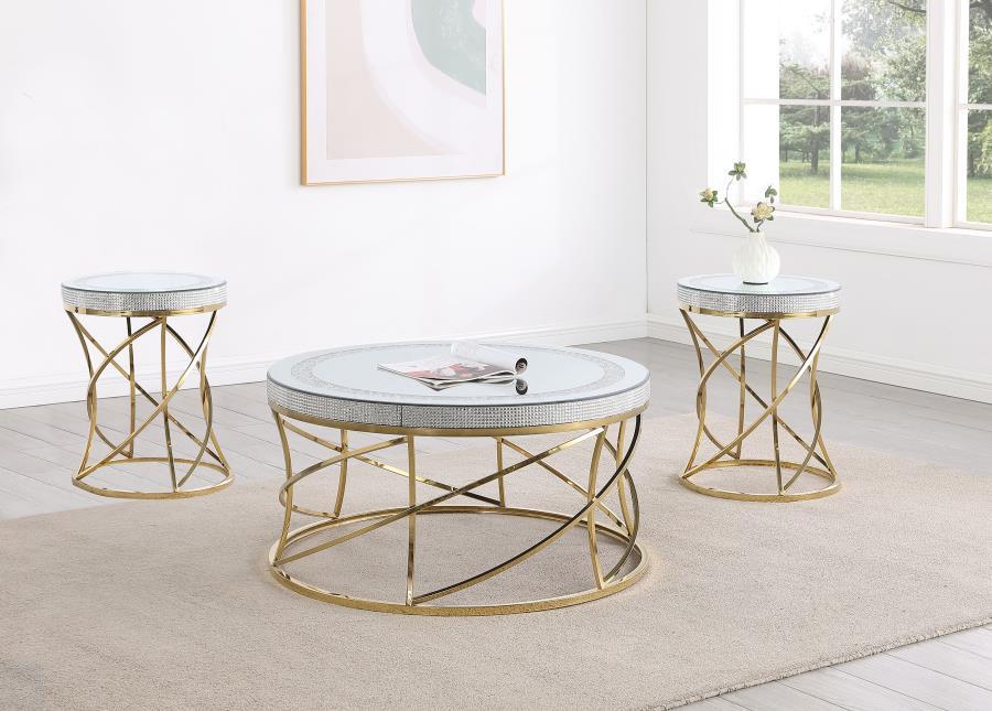 Elise - Round Mirror Top Coffee Table Set - Simple Home Plus