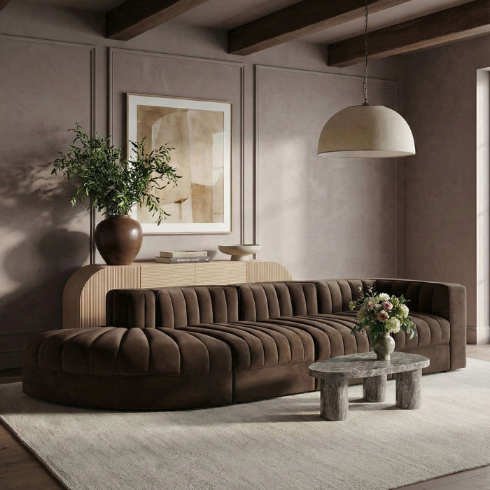 Rummi - Velvet Performance Fabric Upholstered 4 Piece Modular Sectional With Reverse Corner Chair - Simple Home Plus
