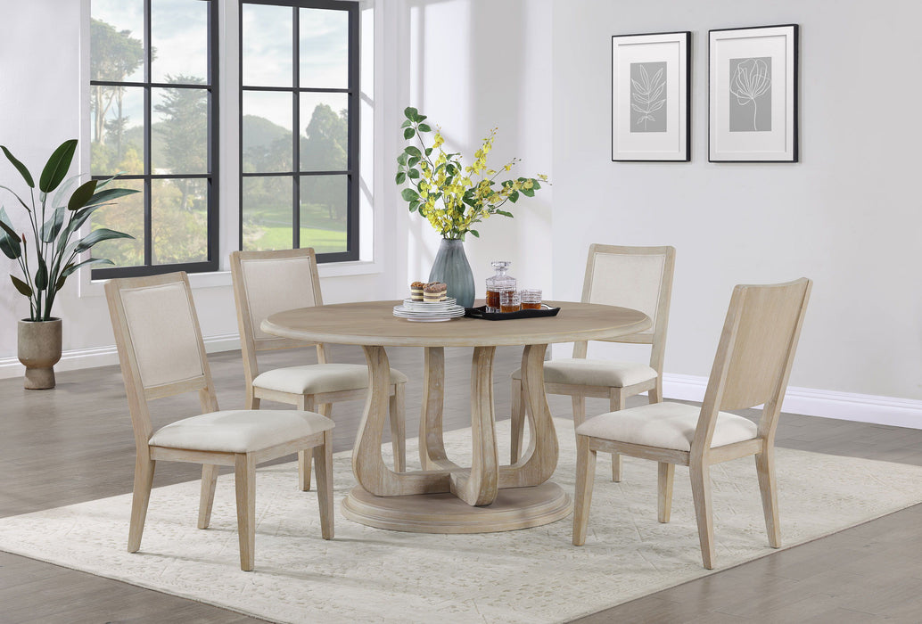 Trofello - 5 Piece Round Dining Table Set - White Washed - Simple Home Plus