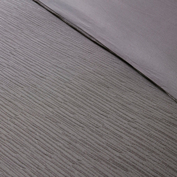 Hanae - King Blend Yarn Dyed 3 Piece Duvet Cover Set - Gray - Simple Home Plus