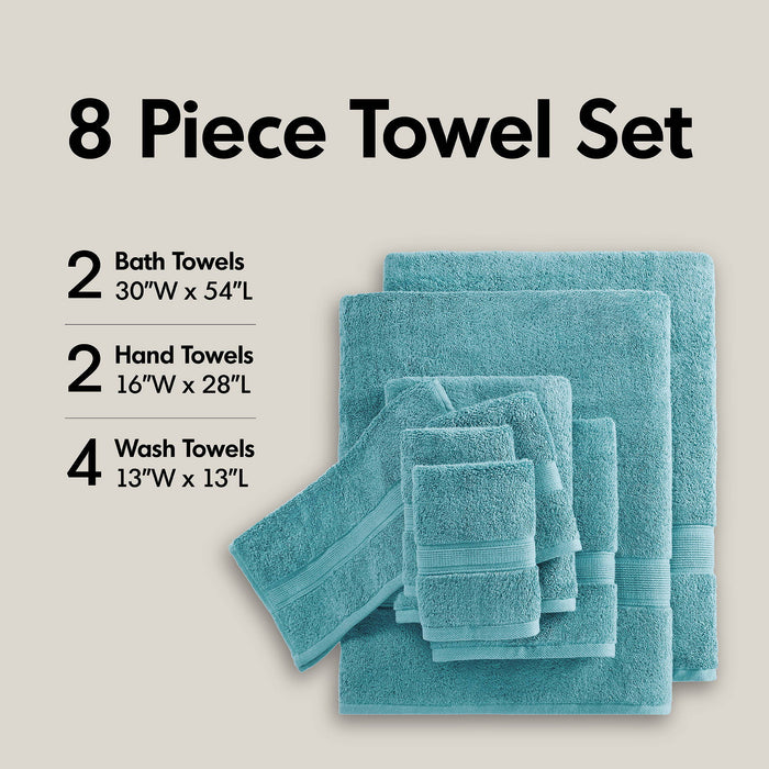 800GSM - 8 Piece Antimicrobial Towel Set - Aqua - Simple Home Plus