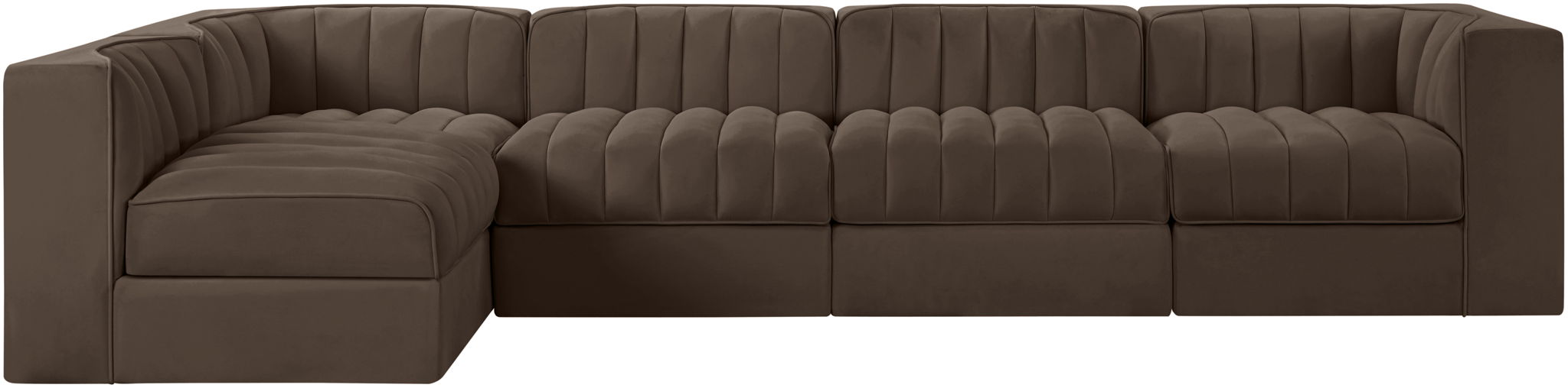 Rummi - Velvet Performance Fabric Upholstered 5 Piece Modular Sectional, L-Shaped (Right) - Simple Home Plus