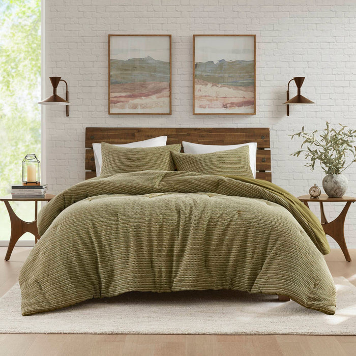 Lyon - 3 Piece King/California King Waffle Washed Comforter Set - Green - Simple Home Plus