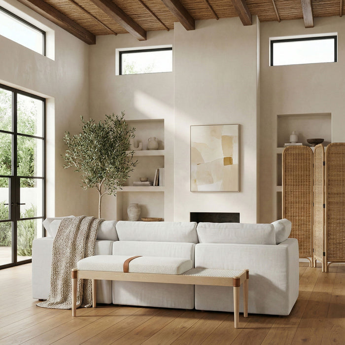 Nara - Linen Textured Fabric Upholstered Bench - Painted Natural - Simple Home Plus