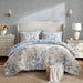 Heather - Full 7 Piece Vintage-Inspired Floral Print - Beige / Blue - Simple Home Plus