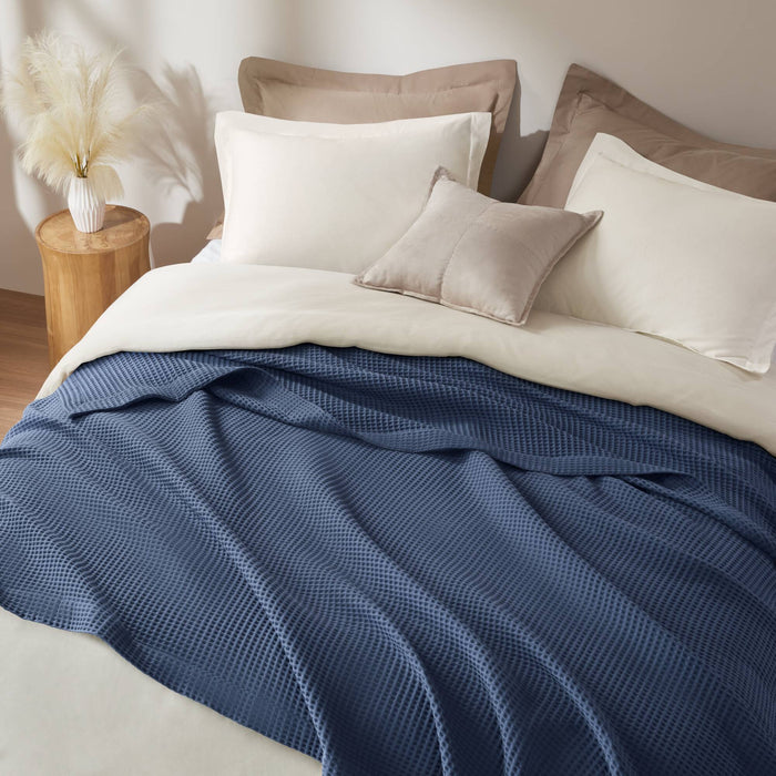 Waffle Weave - King Cotton Blanket - Indigo - Simple Home Plus