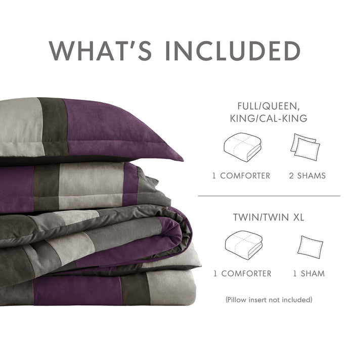 Boulder Stripe - Twin/Twin Long Pieced Comforter Set - Purple - Simple Home Plus