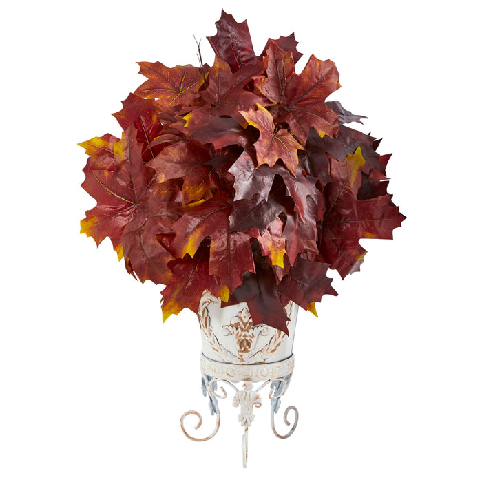 20" Autumn Maple Leaf Artificial Plant in Metal Planter
