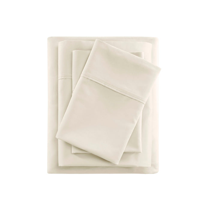 600 Thread Count - Queen Cooling Cotton Blend 4 Piece Sheet Set - Ivory - Simple Home Plus