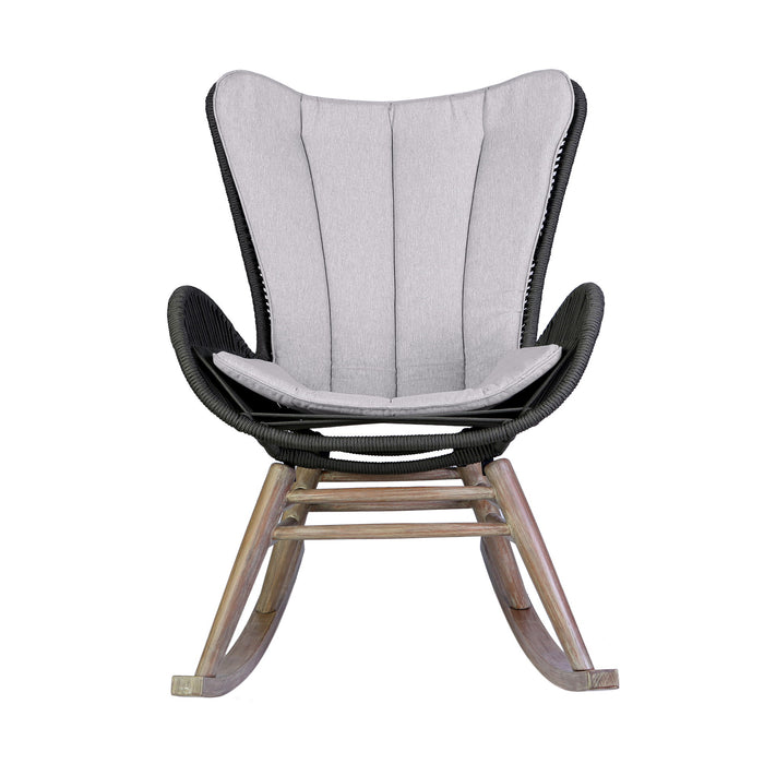 Fanny - Outdoor Patio Rocking Chair - Light Eucalyptus Wood And Charcoal Rope