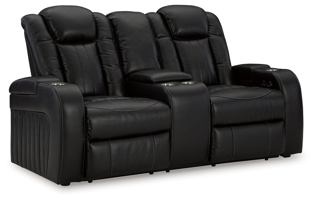 Caveman Den - Midnight - Power Reclining Loveseat with Console/ Adj Hdrst - Simple Home Plus