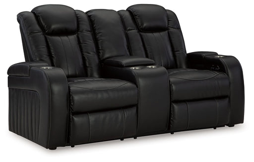 Caveman Den - Midnight - Power Reclining Loveseat with Console/ Adj Hdrst - Simple Home Plus