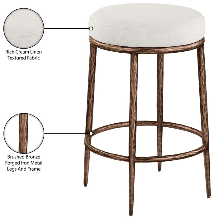 Ferro - Linen Textured Performance Fabric Upholstered Backless Counter Stool - Cream / Brushed Bronze - Simple Home Plus