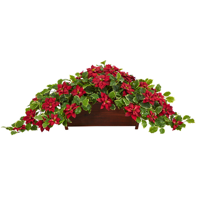 51" Poinsettia and Holly Plant in Planter (Real Touch)