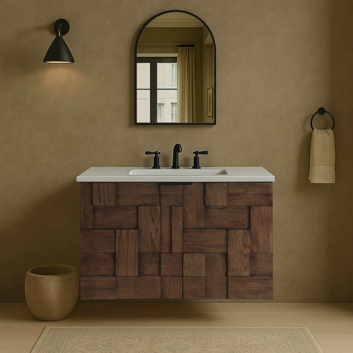 Leonardo - Engineered Stone And Solid Wood 24" Wall Mounted Bathroom Vanity - Simple Home Plus