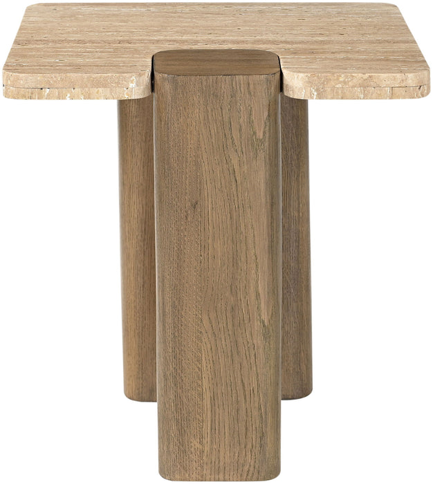 Ravenna - Genuine Fabric Travertine And Oak Wood Table - Simple Home Plus