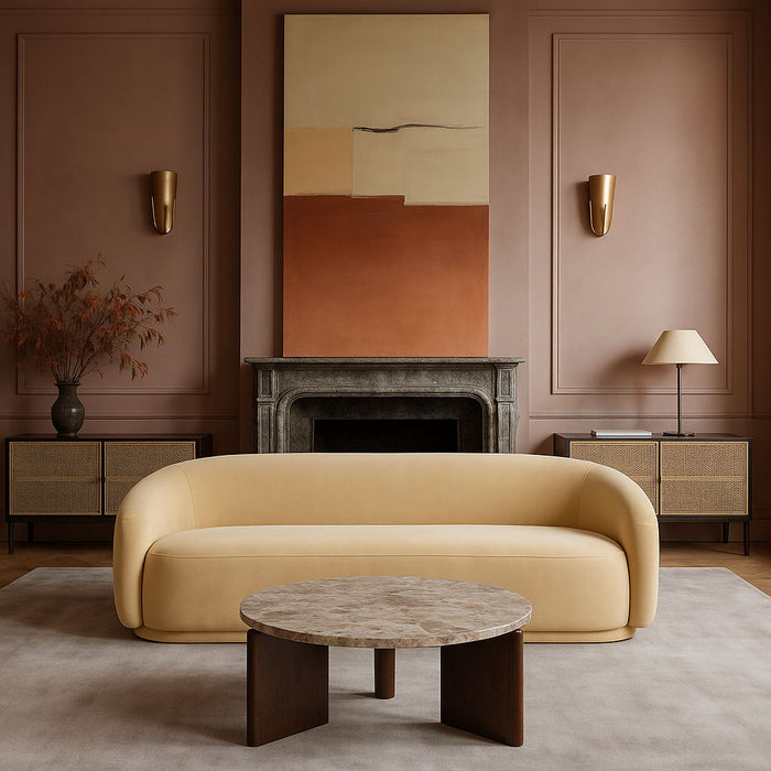 Varenna - Marble Top And Acacia Wood Base Coffee Table - Beige - Simple Home Plus