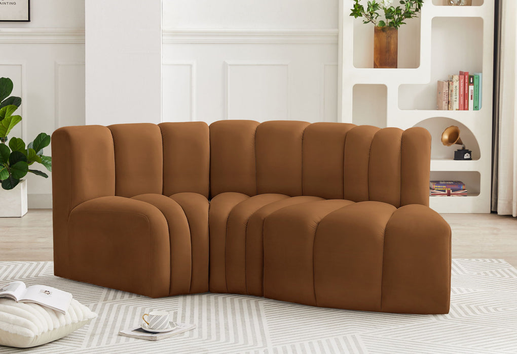 Arc - Velvet 3 Piece Modular L-Shaped Sofa - Saddle - Simple Home Plus
