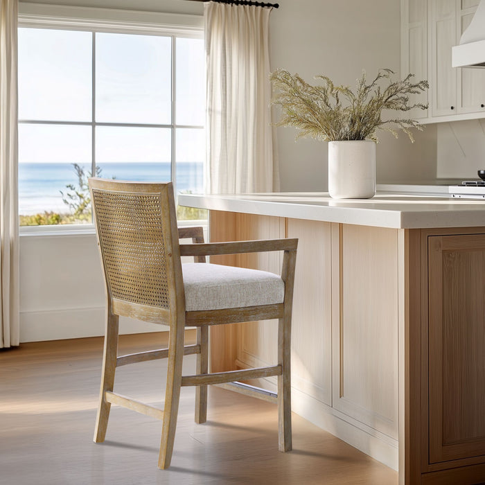 Diedra - Cane Back Counter Stool - Cream / Reclaimed Natural - Simple Home Plus