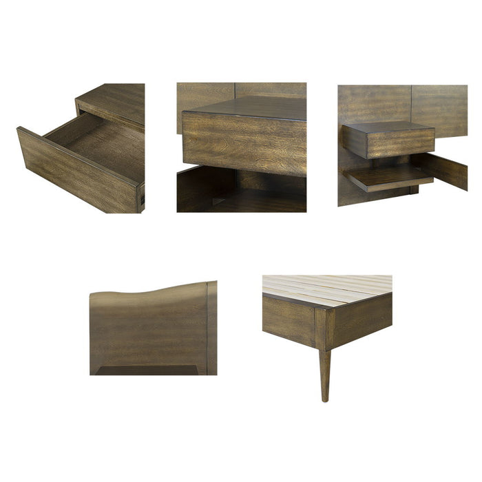 Clark - Queen Platform Bed Frame With Live-Edge Headboard And Built-In Nightstands / Drawers - Dark Brown - Simple Home Plus