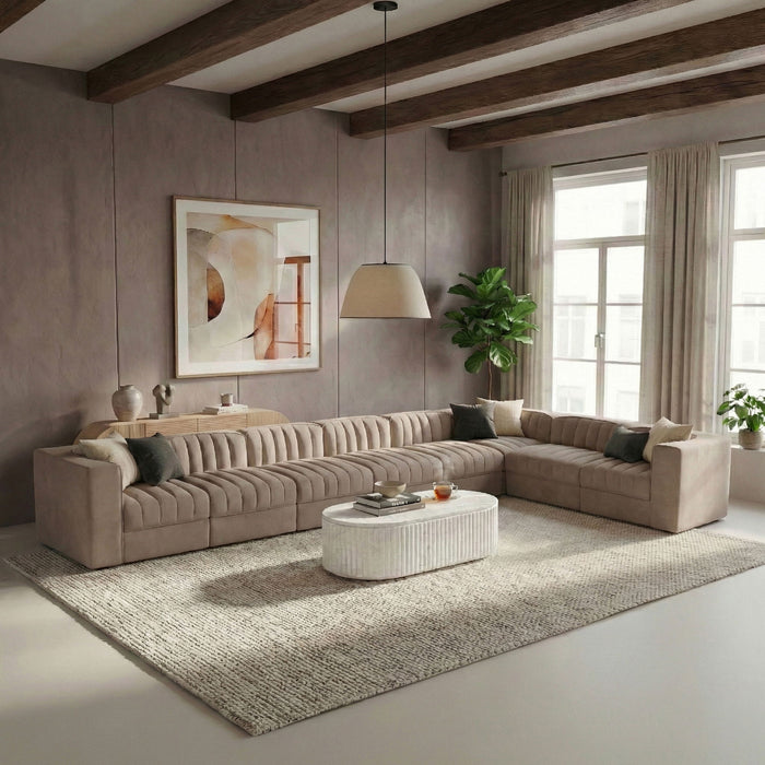 Rummi - Velvet Performance Fabric Upholstered 8 Piece Modular Sectional (With 3 Corner Chairs) - Simple Home Plus
