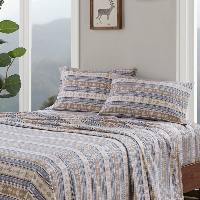 Flannel - 3 Piece Twin Sheet Set - Blue Snowflake - Simple Home Plus