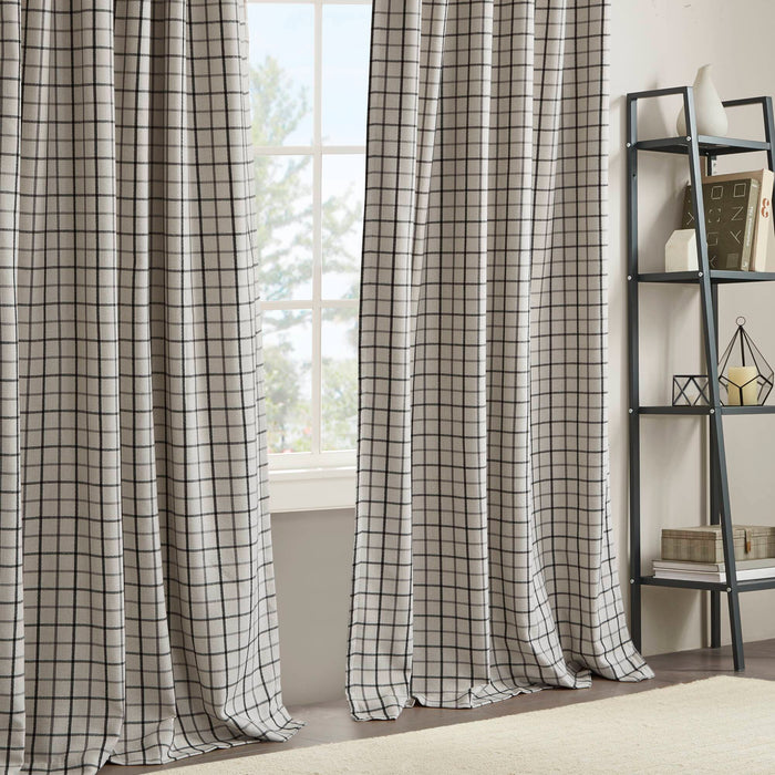 Anaheim - 50x84" Plaid Rod Pocket And Back Tab Curtain Panel With Fleece Lining - Black - Simple Home Plus