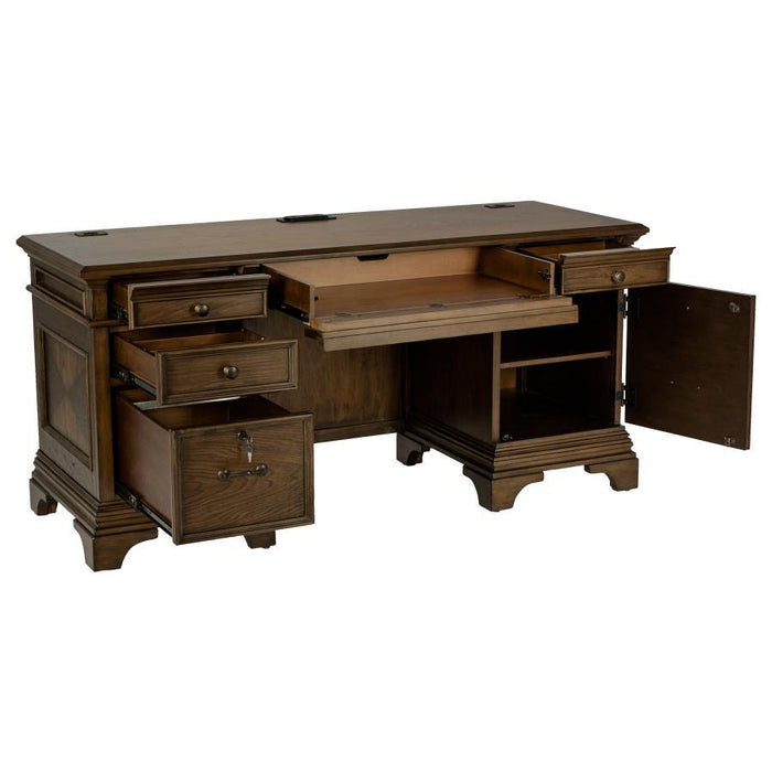 Hartshill - 5-Drawer Credenza Office Desk Burnish Oak - Burnished Oak - Simple Home Plus
