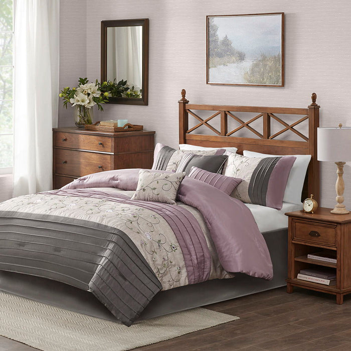 Serene - King Embroidered Piece Comforter (Set of 7) - Purple - Simple Home Plus