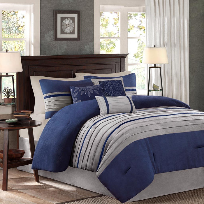 Palmer - King Piece Comforter (Set of 7) - Blue - Simple Home Plus
