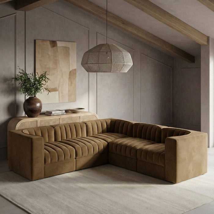 Rummi - Symmetrical Velvet Performance Fabric Upholstered 5 Piece Modular Sectional - Simple Home Plus