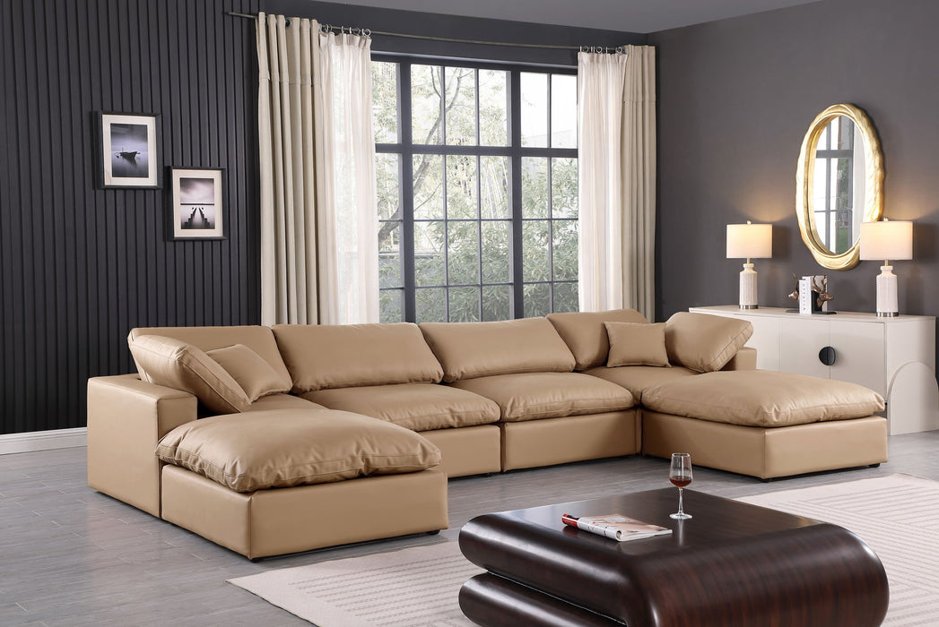 Comfy - 6 Piece Faux Leather Modular Double Chaise Sectional - Tan - Simple Home Plus
