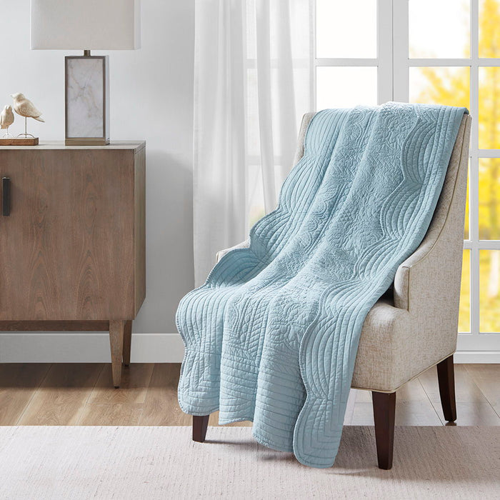 Tuscany - Oversized Quilted Throw With Scalloped Edges - Blue - Simple Home Plus