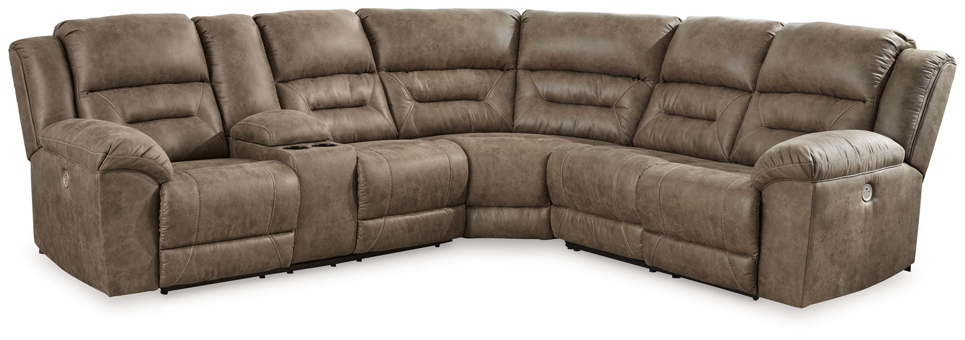 Ravenel - 3-Piece Power Reclining Sectional With Laf Power Reclining Loveseat With Console - Faux Leather - Fossil - Simple Home Plus