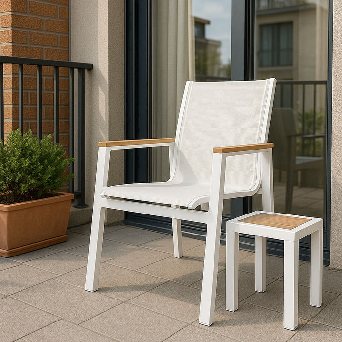Nizuc - Outdoor Patio Dining Arm Chair With White Frame And Natural Arms (Set of 2) - Simple Home Plus