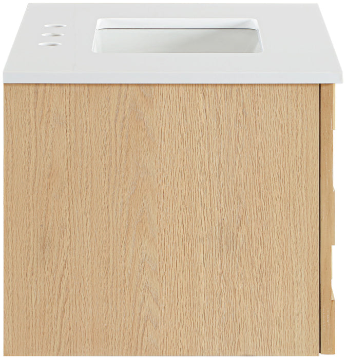 Leonardo - Engineered Stone And Solid Wood 24" Wall Mounted Bathroom Vanity - Simple Home Plus