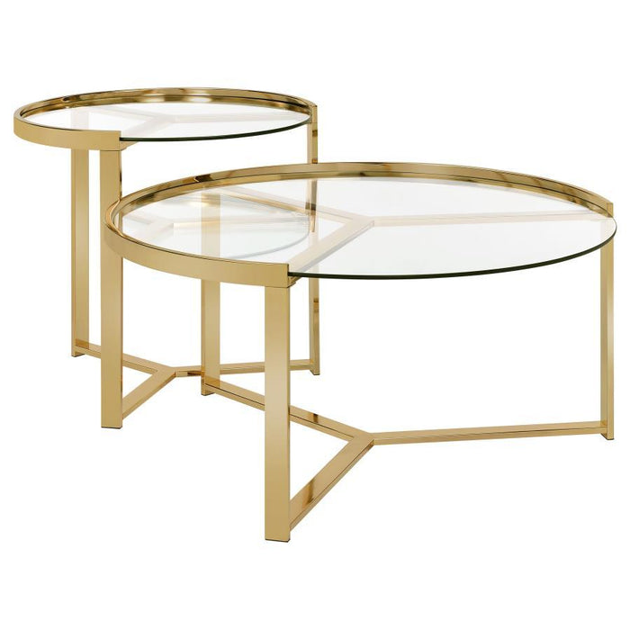Delia - 2 Piece Round Glass Top Nesting Coffee Table - Simple Home Plus