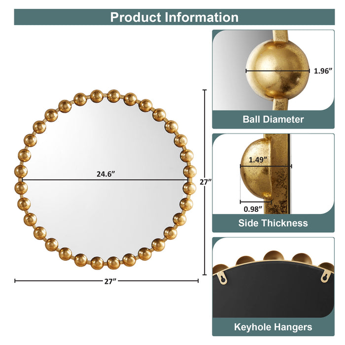 Marlowe - 27" Round Wall Decor Mirror - Gold - Simple Home Plus