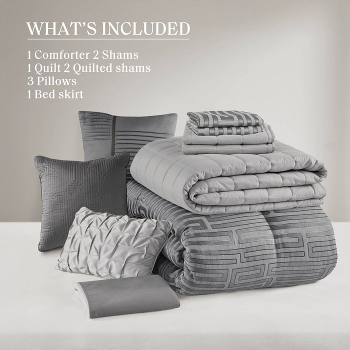 Royce - 10 Piece California King Luxury Comforter Set - Gray - Simple Home Plus