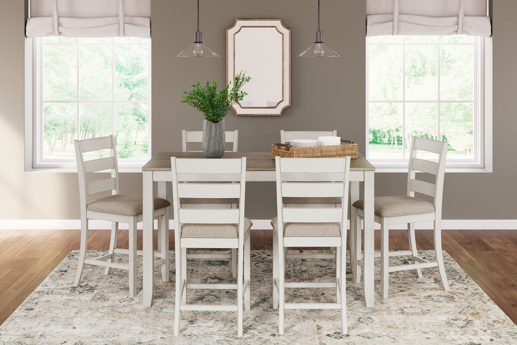 Skempton - White / Light Brown - Counter Height Dining Table and Bar Stools (Set of 7) - Simple Home Plus