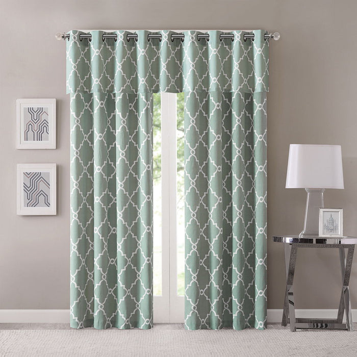 Saratoga - 18" Fretwork Print Grommet Top Window Valance - Seafoam - Simple Home Plus